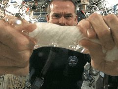 Wringing out a washcloth in space