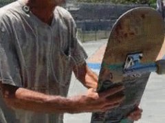 Skateboard trick from old man