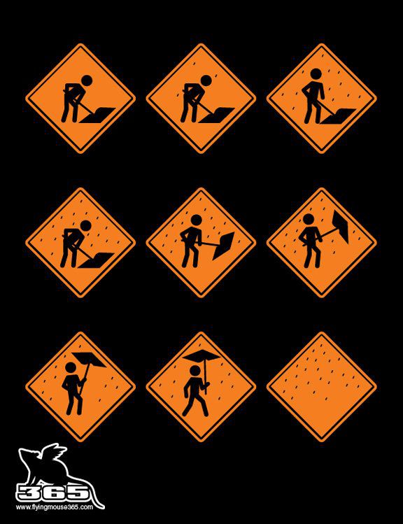 Road Construction In The Rainy Day