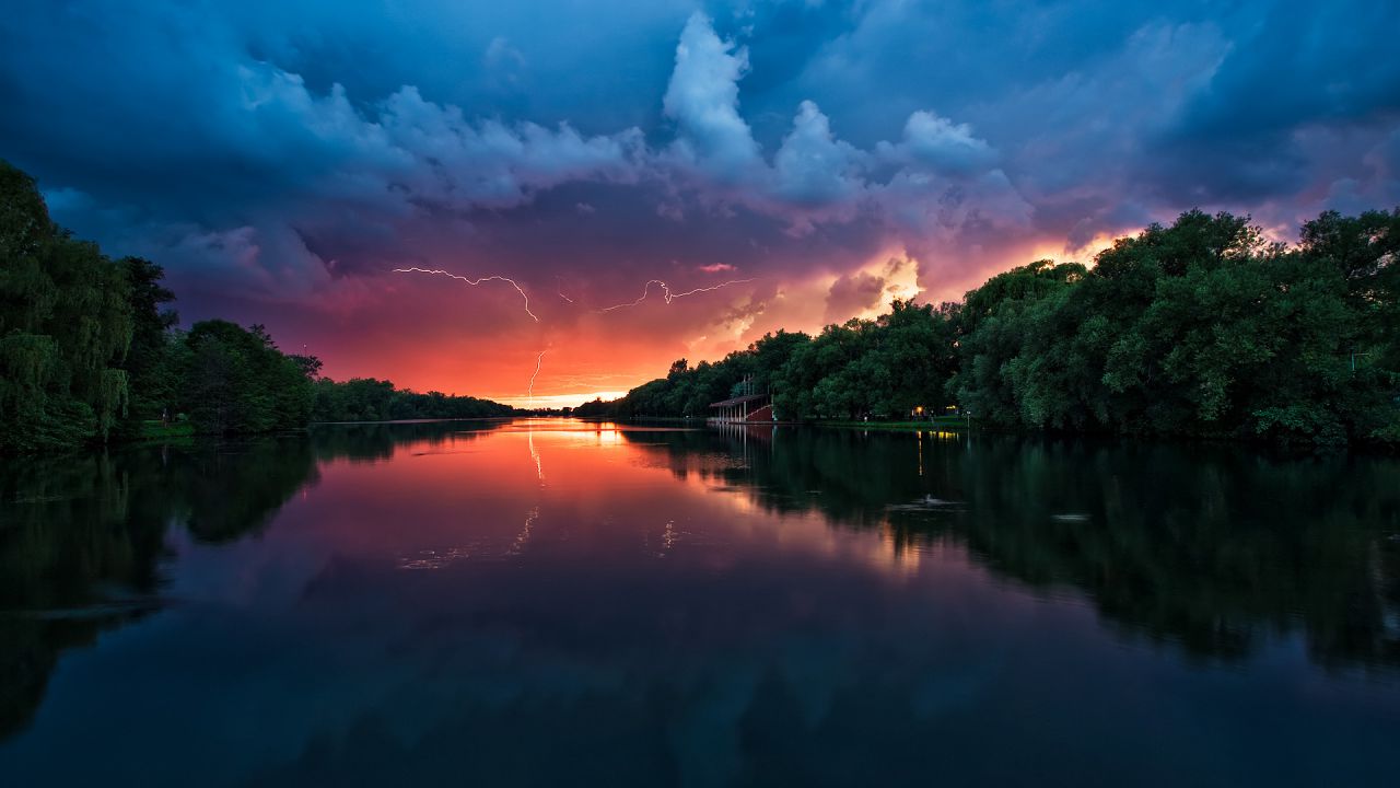 lightning at sunset