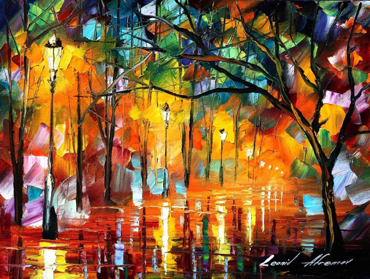 Rainy Evening original oil on canvas painting