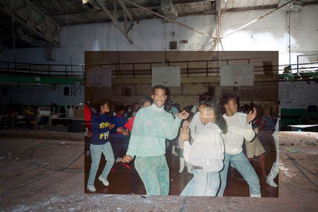 An abandoned school is filled with life using images from the past