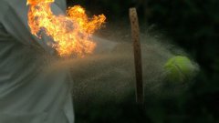 Fire tennis in slow motion