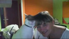 Cat takes girl’s glasses off to snuggle