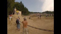 Dirt biker steals first by riding on the wall