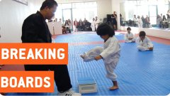 Little Boy Trying To Break Board In Taekwondo