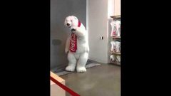Funny Coca-Cola Mascot Loves His Work